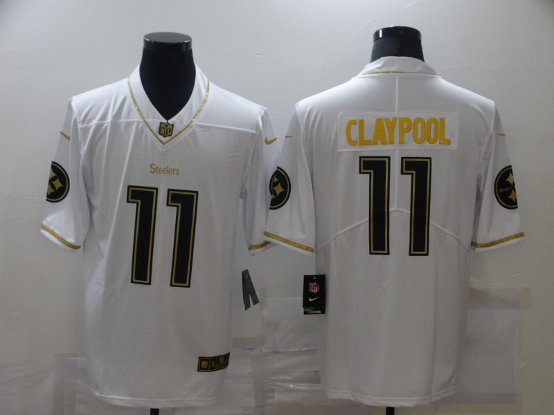 Men's Pittsburgh Steelers #11 Chase Claypool 2020 White Gold Limited Stitched Jersey